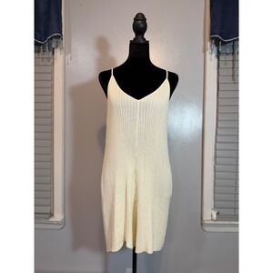 FP Beach Ribbed Knit Romper Cream Minimalist Coastal Chic Flowy M